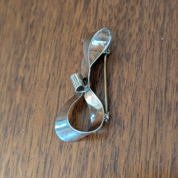MCM christmas Sterling Silver Bow Brooch Mid Century Modern Coat Pin Minimalist - Picture 8 of 8